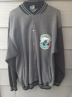 VTG 1993 Charlotte Hornets Teamwork Varsity Button Up Sweatshirt Jacket